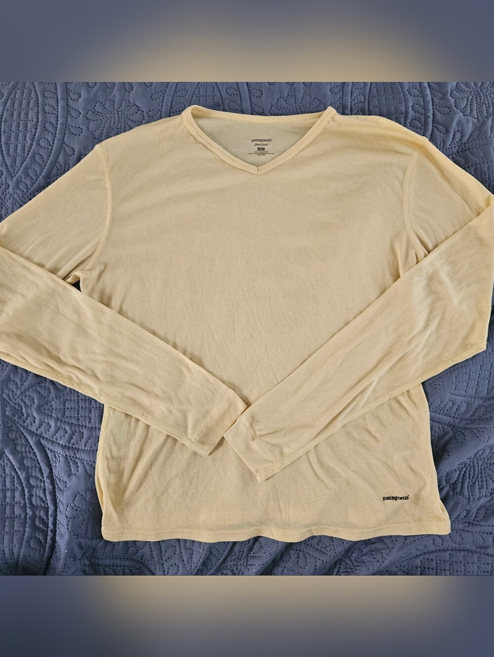 Vintage Patagonia Capilene Waffle Knit V-Neck Thermal Base Layer Yellow Women L